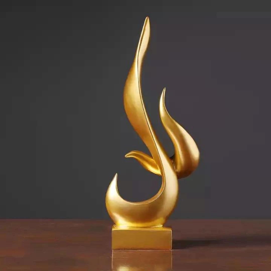 Escultura Abstrata Art Flame Decor Resina - 0007 YuDome Dourado 