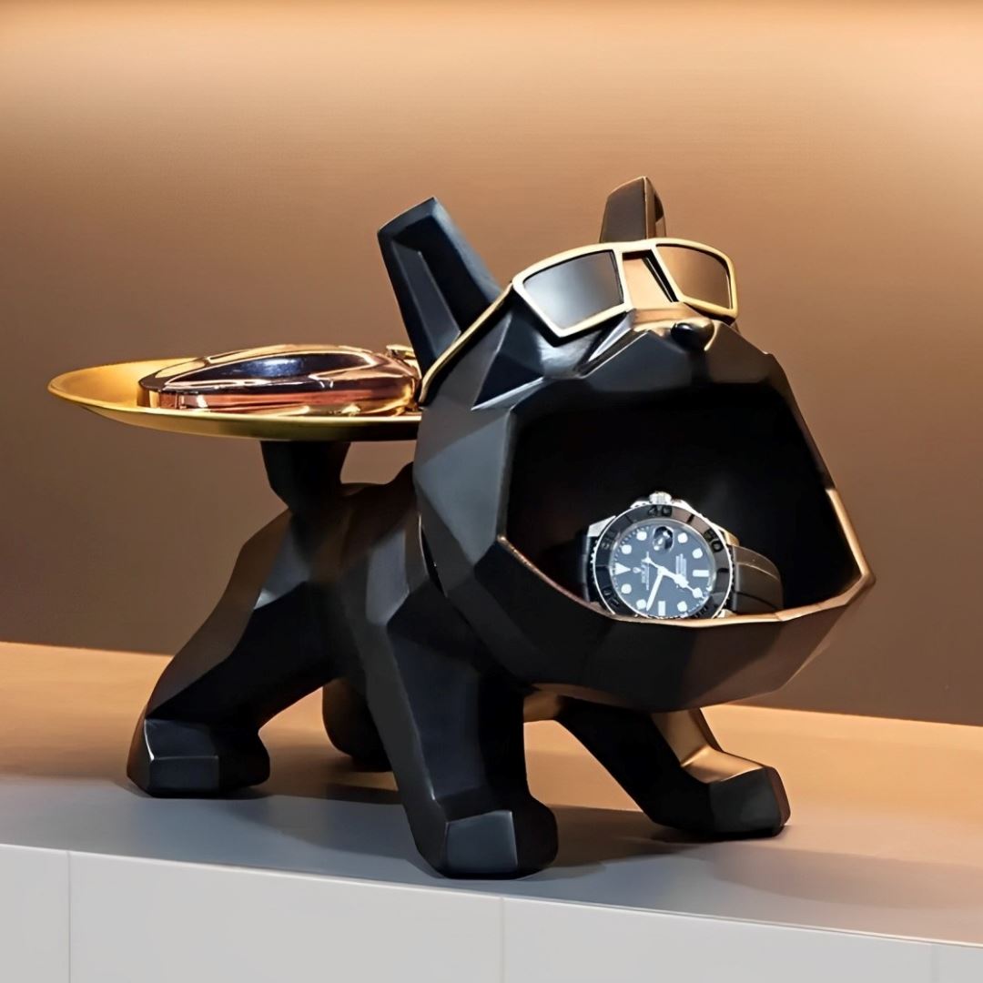 Escultura e Aparador Bulldog Geométrico (Suporte Duplo) * YuDome Preto 