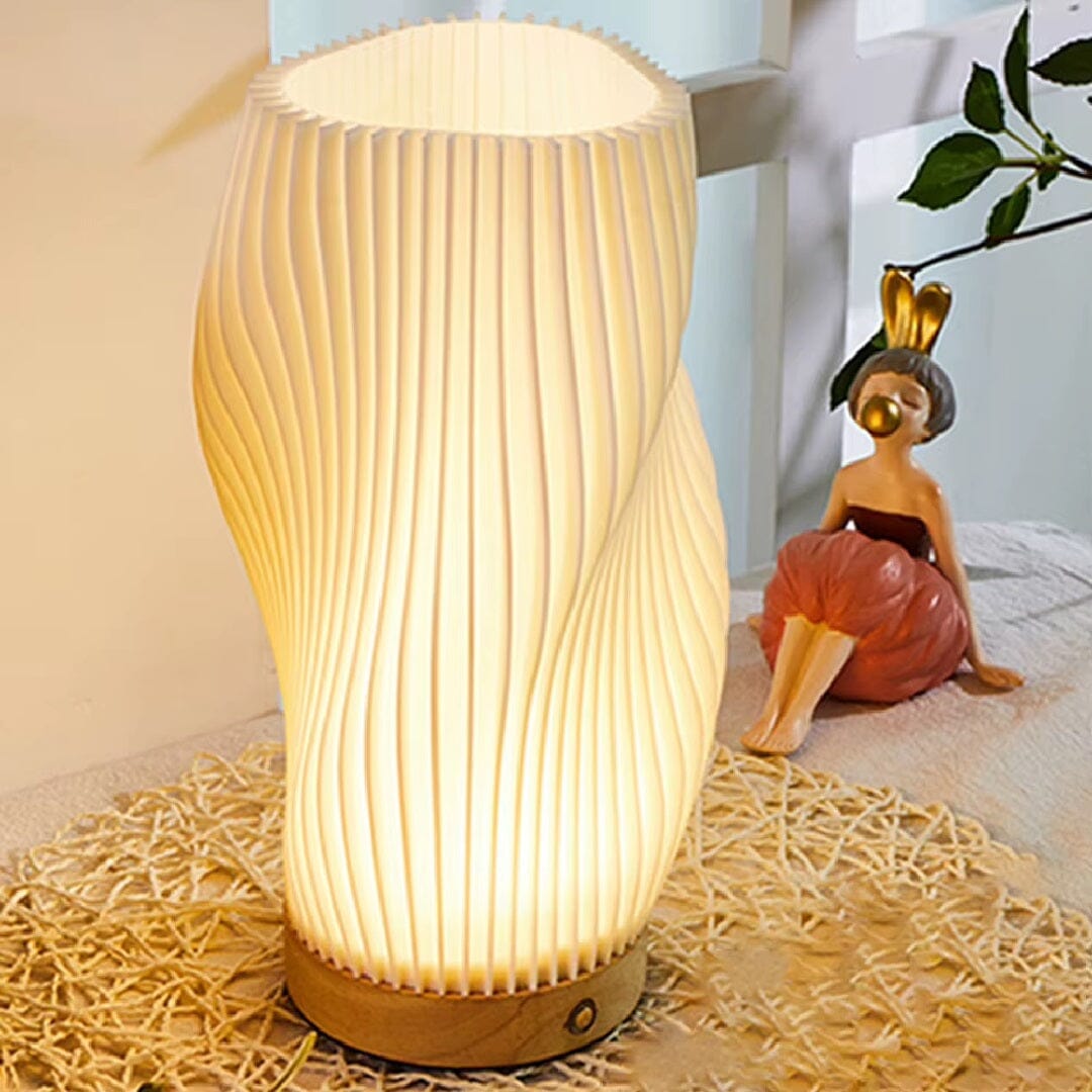 Luminária Abajur de Mesa Espiral Naturale – Design em Madeira e LED YuDome 