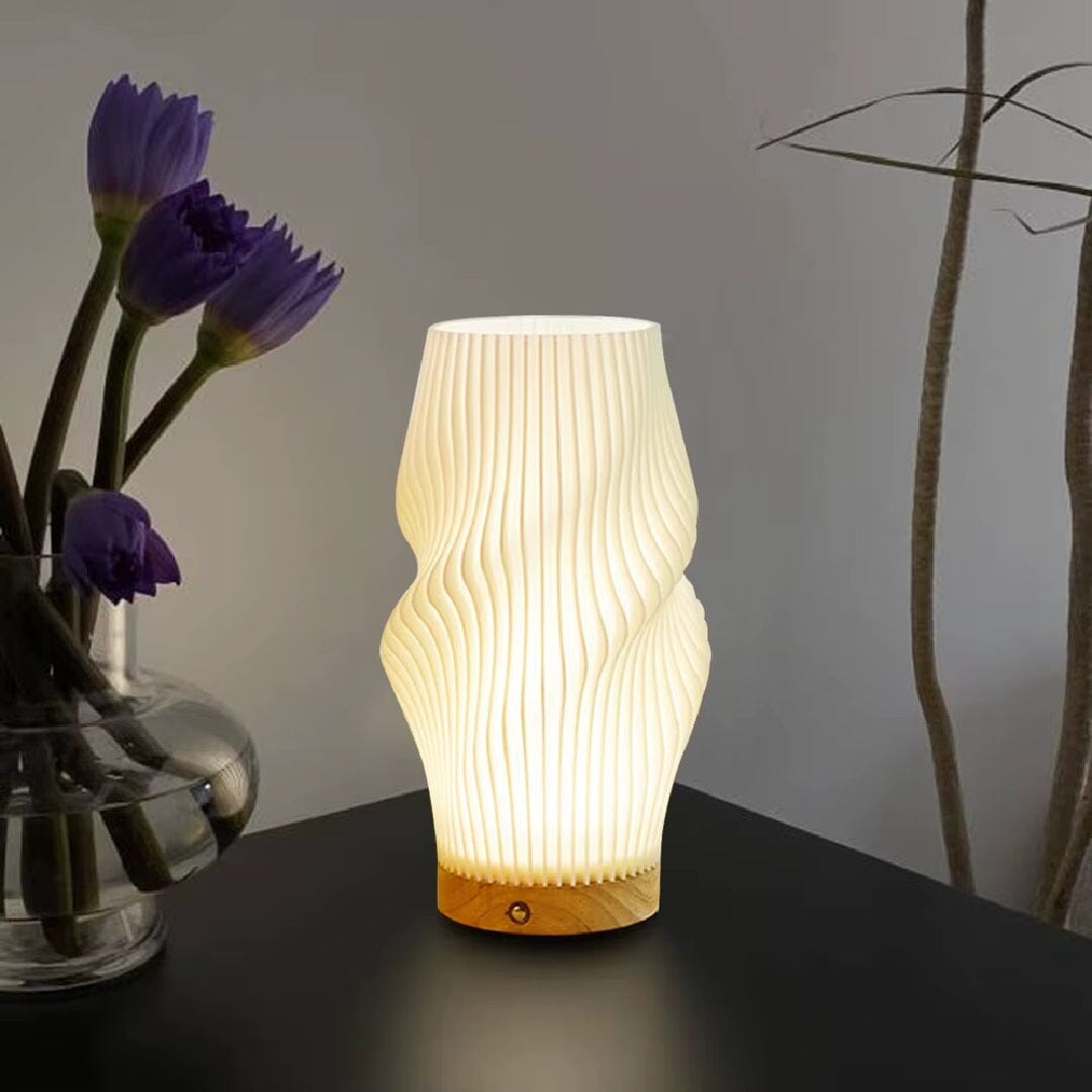 Luminária Abajur de Mesa Espiral Naturale – Design em Madeira e LED YuDome 