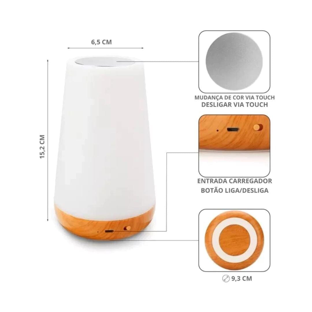Luminária de Mesa ColorGlow Touch RGB USB - 13 cores e 5 intensidades Abajur - 0008 YuDome 