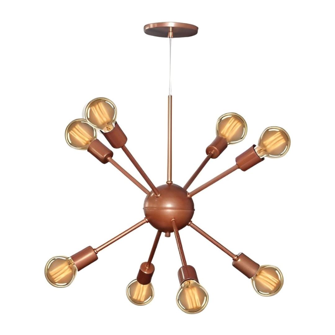 Lustre Luminária de Teto Sputnik Átomo (08 hastes) Lustre - 0009 YuDome Cobre Pérola 