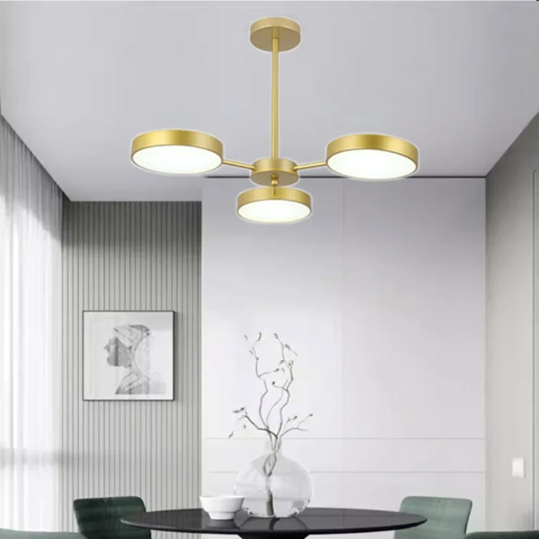 Lustre Luminária de Teto Sputnik Estelar Lustre - 0004 YuDome 3 Bocais Dourado 