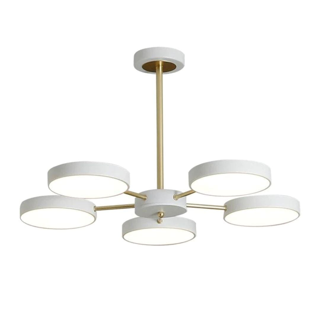 Lustre Luminária de Teto Sputnik Estelar Lustre - 0004 YuDome 5 Bocais Branco com Dourado 