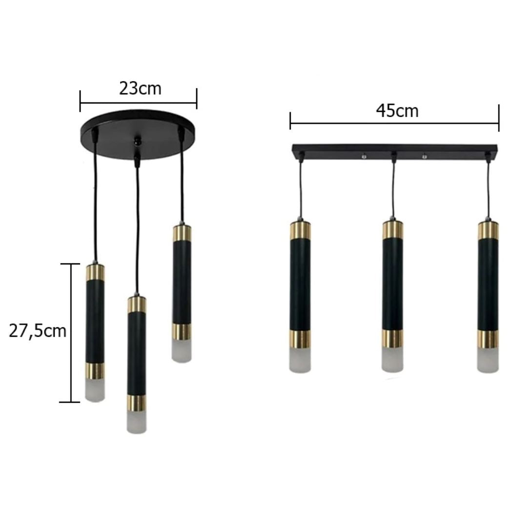 Lustre Pendente Cilindric Triplo em LED Pendente - 0011 YuDome 