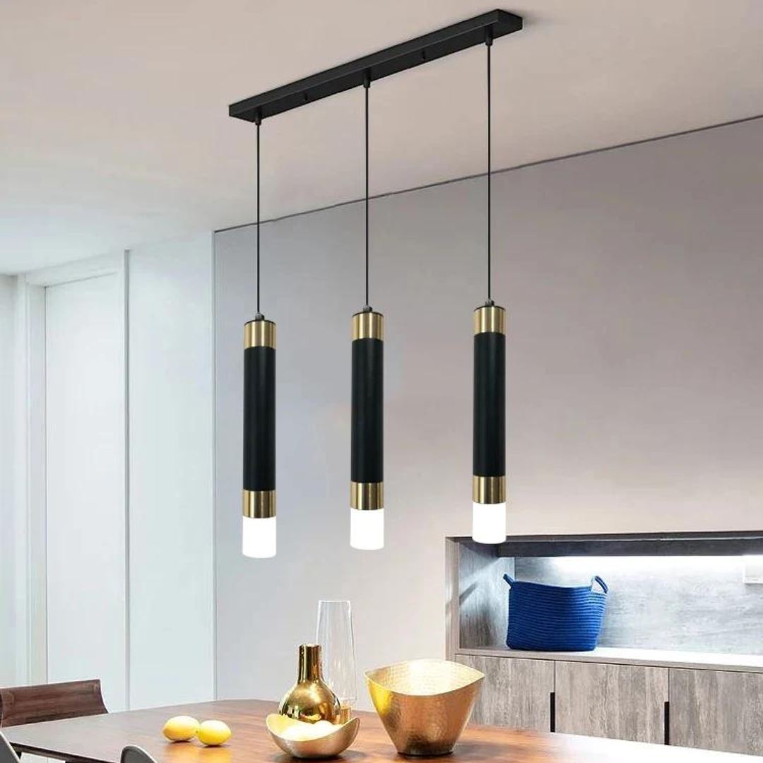 Lustre Pendente Cilindric Triplo em LED Pendente - 0011 YuDome Quente Base Retangular 