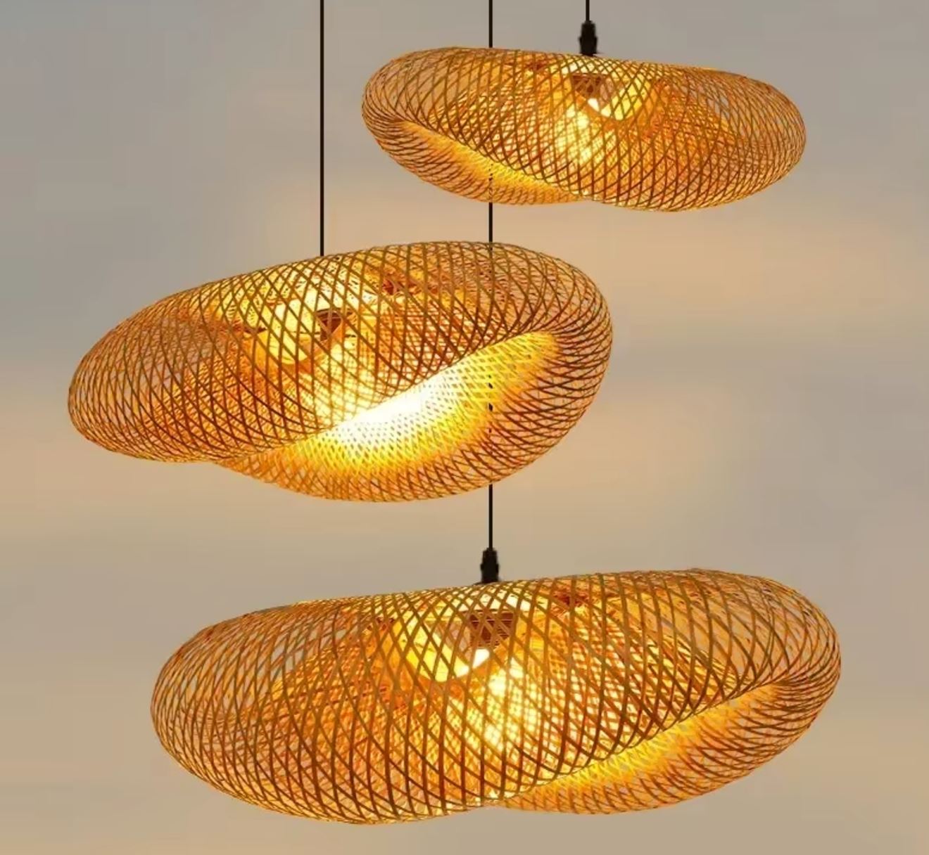 Lustre Pendente Rattan Bambu 38cm Pendente - 0035 YuDome 03 Unidades 